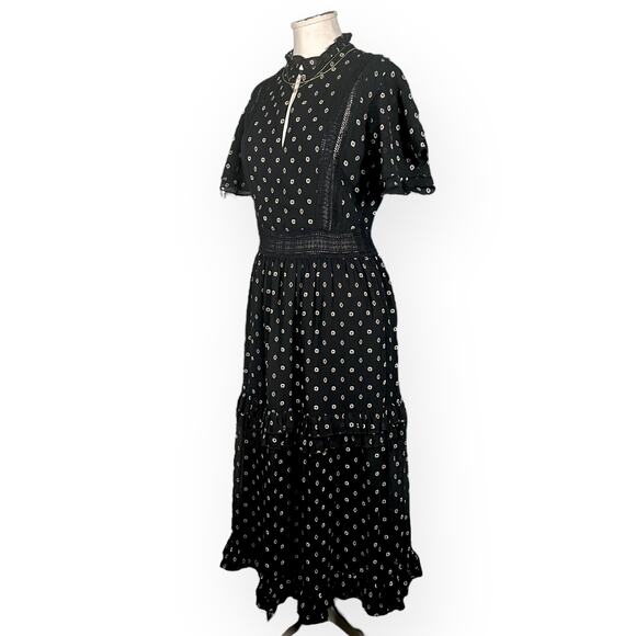 SCOTCH & SODA Tasha Ruffle Midi Dress Cottagecore Boho Black Cocktail Wedding M - Picture 8 of 15